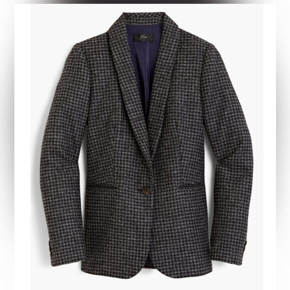 J. Crew Parke Houndstooth Wool Blazer Black Gray Size 12 - Picture 1 of 14